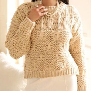 Beige Knitted Crew Neck Long Sleeves Pullover Sweater
